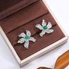 New Simulated Emerald Crystal Flower Stud Earrings for Women Gift Fashion  Sterling Silver  Zirconia Leaves Earrings