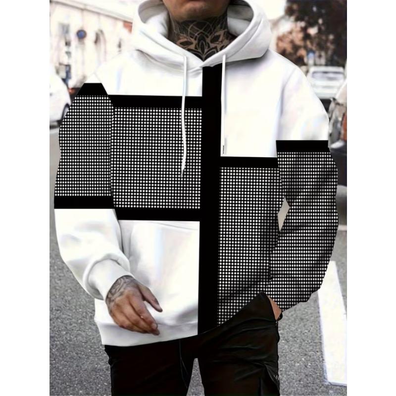 Men's trendy street hooded sweatshirt with printed design, featuring a hood strap. Suitable for daily outings and casual gatherings.