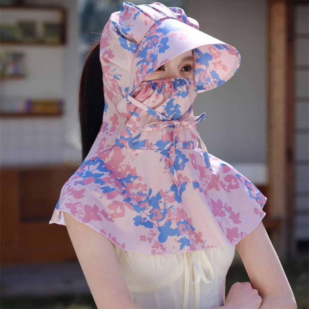 Printing Tea Picking Hat Sun Protection Neck Protection Hat Breathable Sunshade Shawl Cap  Fishing