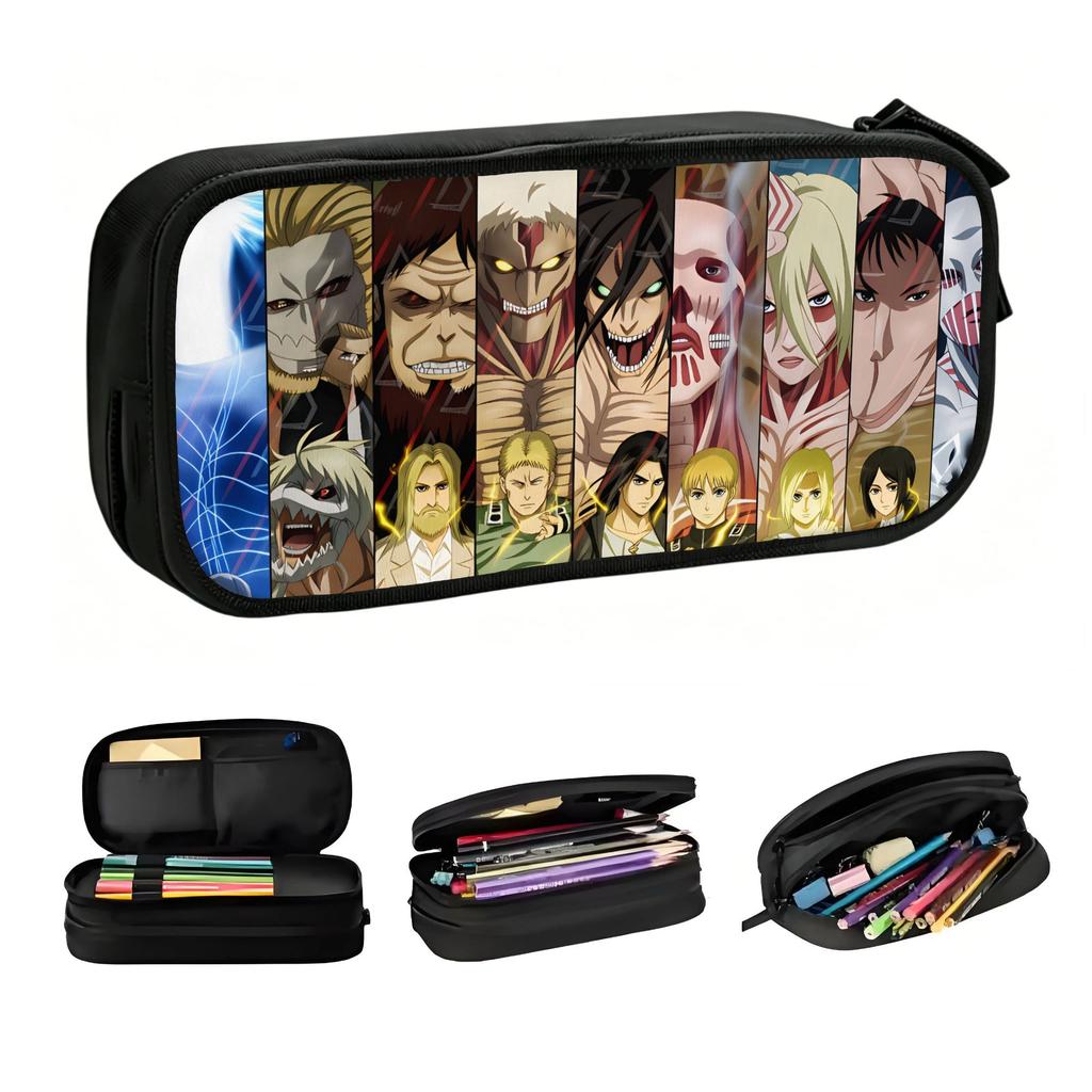 Cute Attack On Titan Eren Yeager Pencil Cases for Girls Boys Reiner Braun Large Storage Pen Bag Box School Supplies