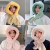 Winter Plush Hat With Scarf For Adults Pure Color Cozy Windproof Korean Style