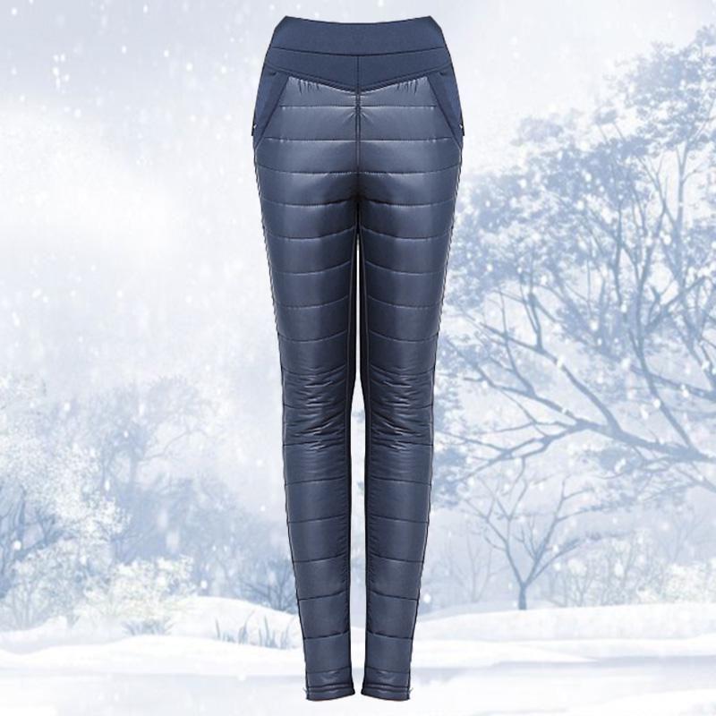 Women Winter Fashion Stitching Slim Warm Windproof Down Pants Trousers Thick