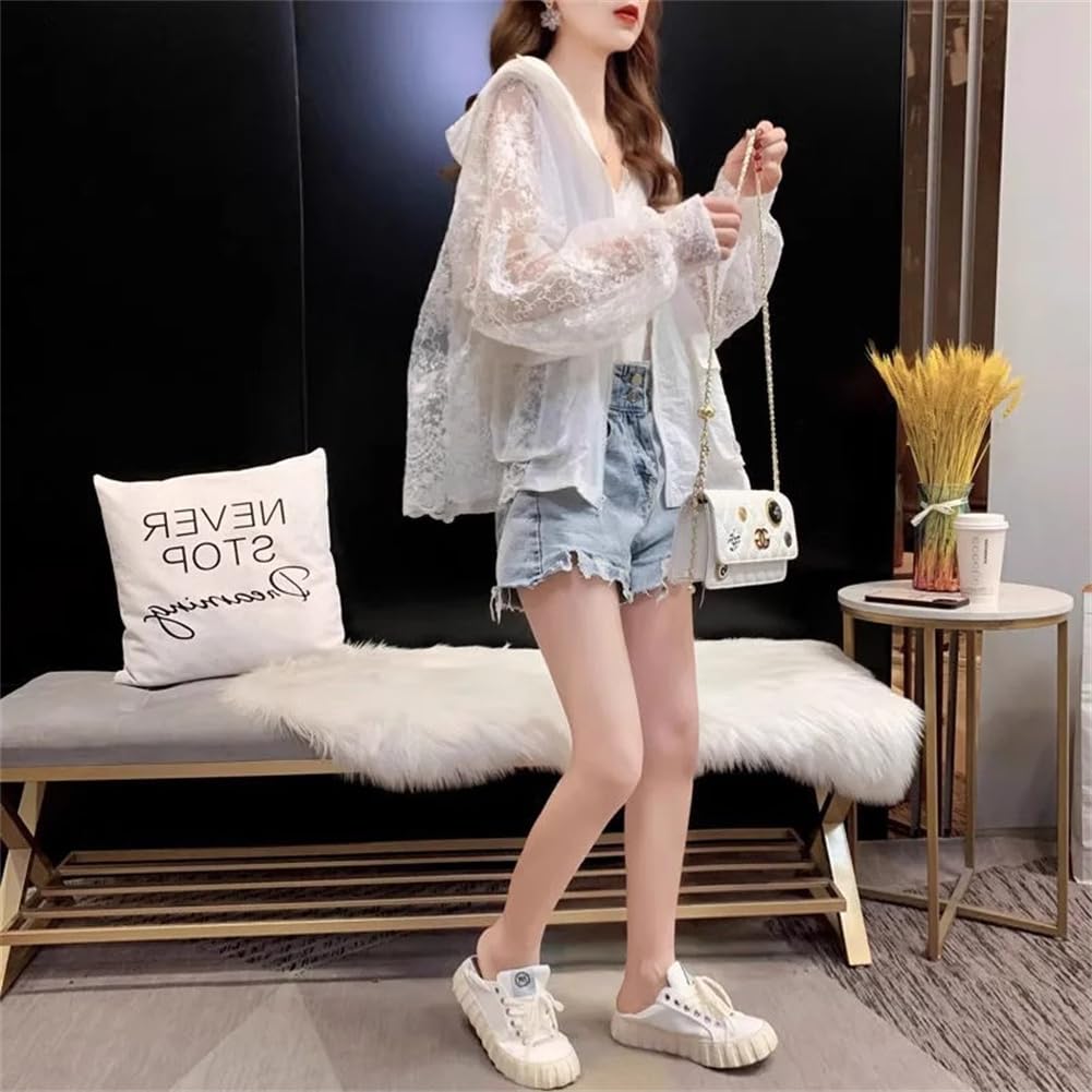 Summer UV Long Sleeve Loose Stylish Sheer Hoodie with Perfect for and Everyday Wear Photo [Yhsuoxfd] Women's Cardigan, Protection, Hoodie, Fit,