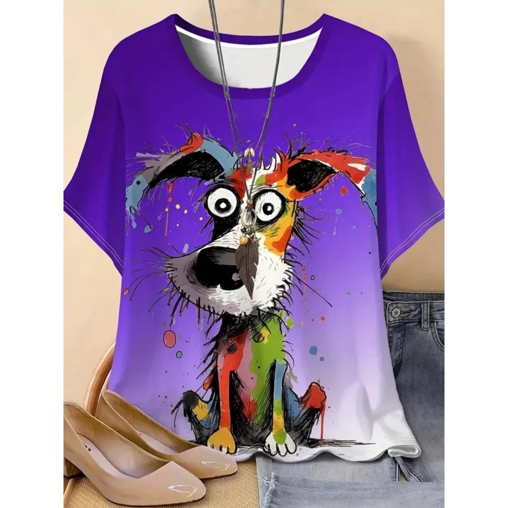 Ladies Fashionable Comfortable T-shirt Interesting Animal Patterns Loose Breathable Large Size Short Sleeved T-shirt