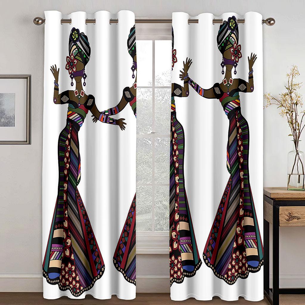 

Modern Minimalist African Women Abstract Art Sunshade Curtains 2 Panel Living Room Bedroom Balcony Kitchen Decorative Curtains 50W130H(CM)X2PCS&Grommet Top