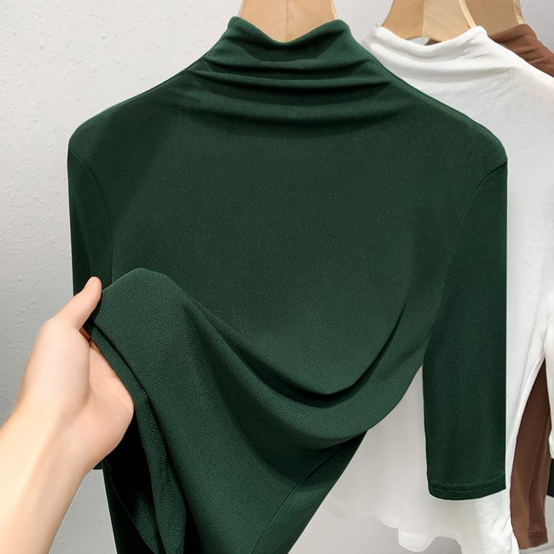 

Женская рубашка с сетчатой основой и полуводолазкой, новая женская однотонная внутренняя рубашка, топ с рукавами-пятью точками 3XL зелёный