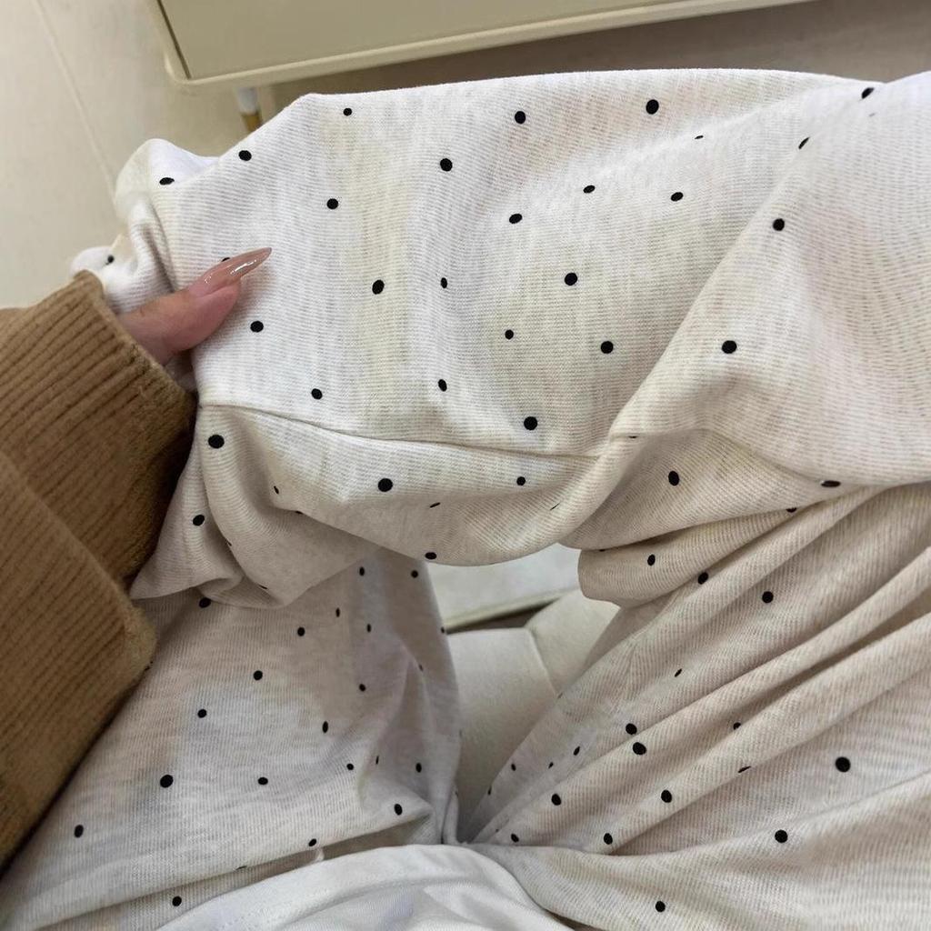 Polka Dot Women's Petite Wide-Leg Glutinous Rice Pants, Autumn/Winter 2024, Loose Plus Velvet, Lazy Style Casual Slimming Trousers.