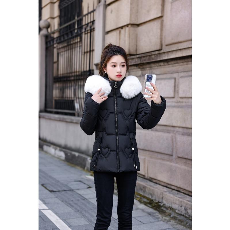 New big fur collar short slim and thin cotton-padded coat women's removable hat student jacket cotton-padded jacket