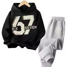 67 Chic Children's Hoodies Set 4-13Y Korean Streetwear Block Tracksuit Fashion Comfortable Kids Sweatshirt 2 Pcs Sets Pant Suit