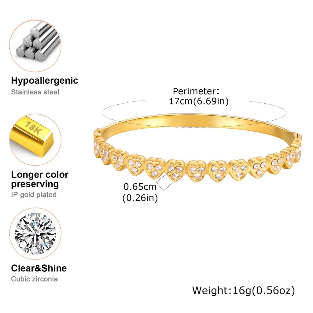 Vnox Luxury Zircon Can Open Bangles, Stainless Steel Pretty Heat Bracelet For Women, Statement Jewelry Party Gifts