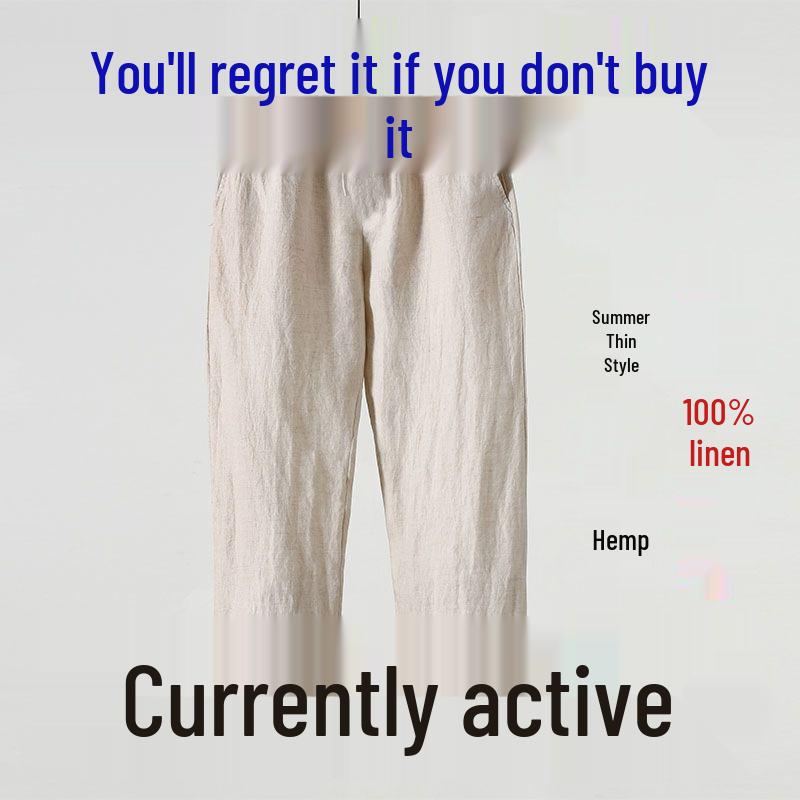 Men's Summer Cotton Linen Loose-Fit Casual Pants, Plus Size, Straight Leg, Chinese Style