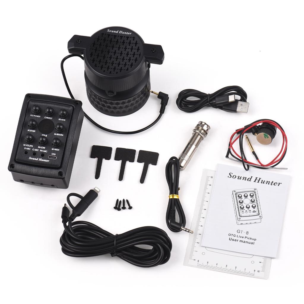 Sound Hunter Guitar Pickup Wooden with 8W Speaker Guitar Sound Hole Pickup Board Chorus Delay