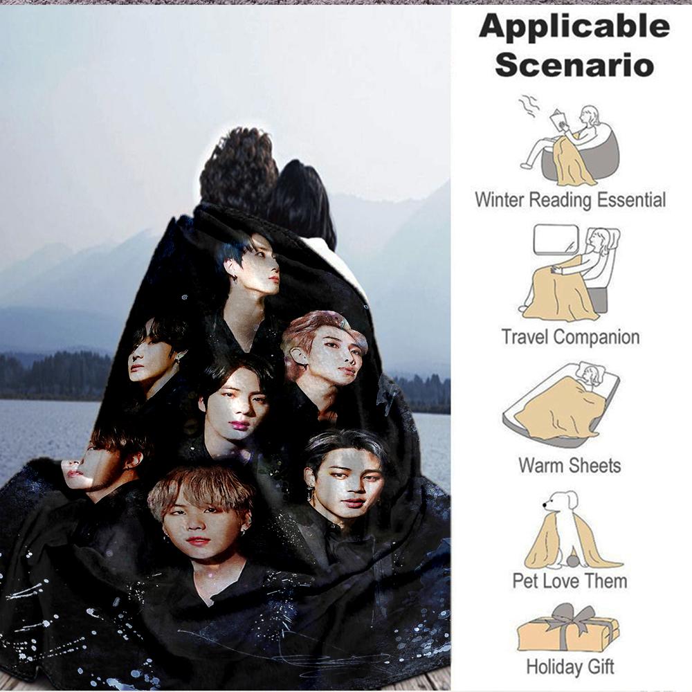 1Pc Group Portrait Dark Flannel Blanket, Soft And Comfortable, Casual Warm, Camping Travel, Christmas, Halloween Xmas Gift L1271