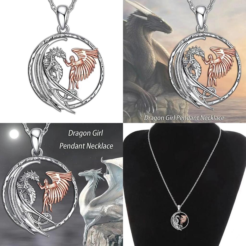 Kreatywny naszyjnik ze stopu ze smokiem i dziewczyną dla miłośników unikalnej mody z pudełkiem prezentowym