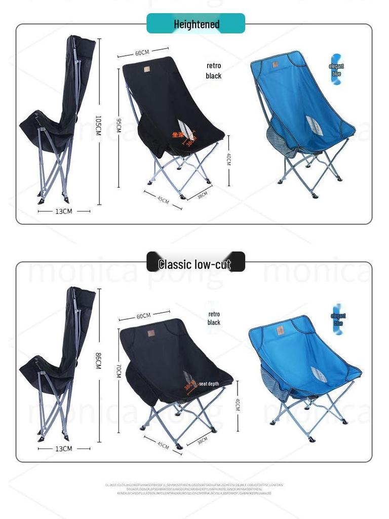 Přenosné křeslo Moon s opěrkou hlavy pro kempování, rybaření, grilování a venkovní volnočasové aktivity