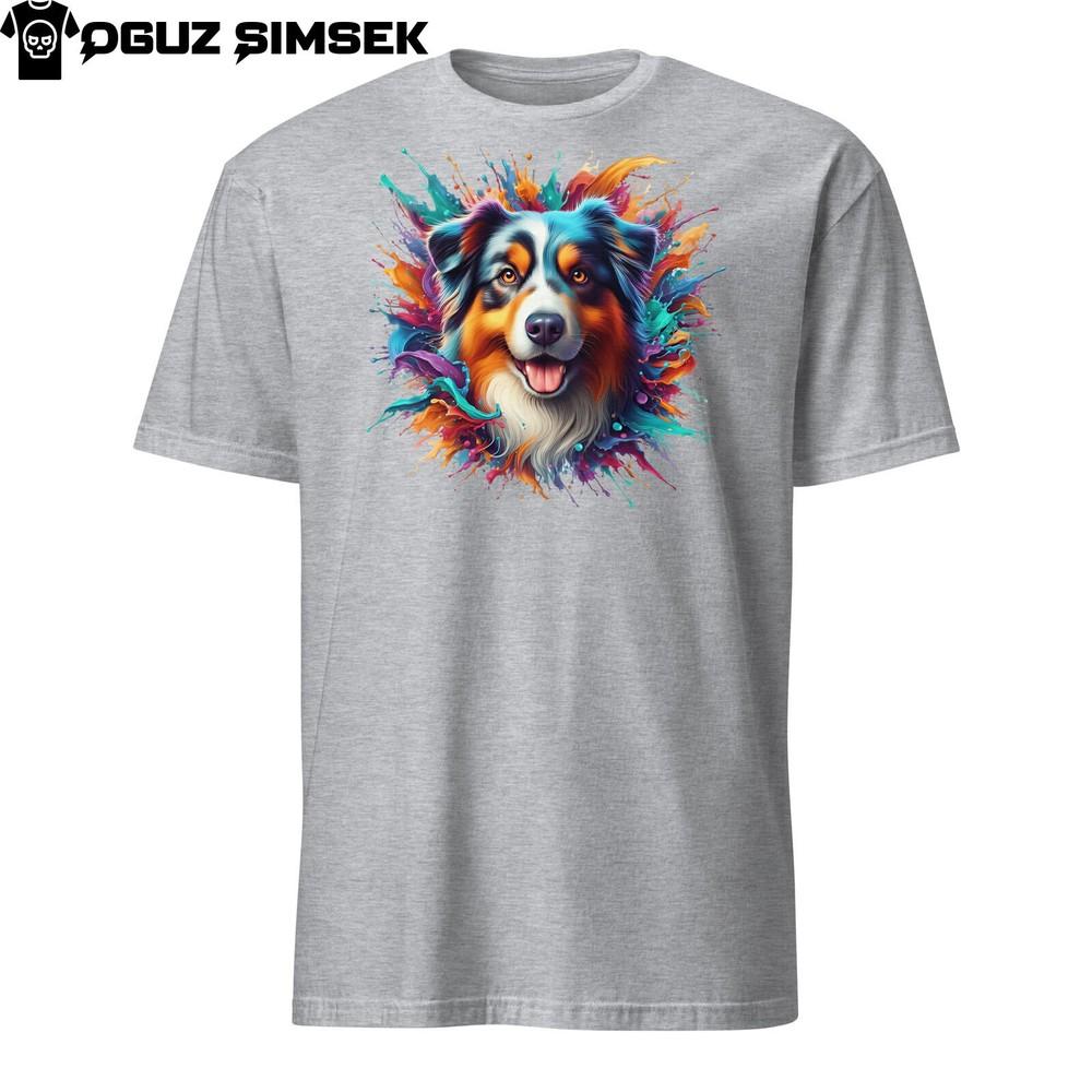 

Яркая футболка унисекс «Австралийская овчарка»: Красочное собачье искусство! L