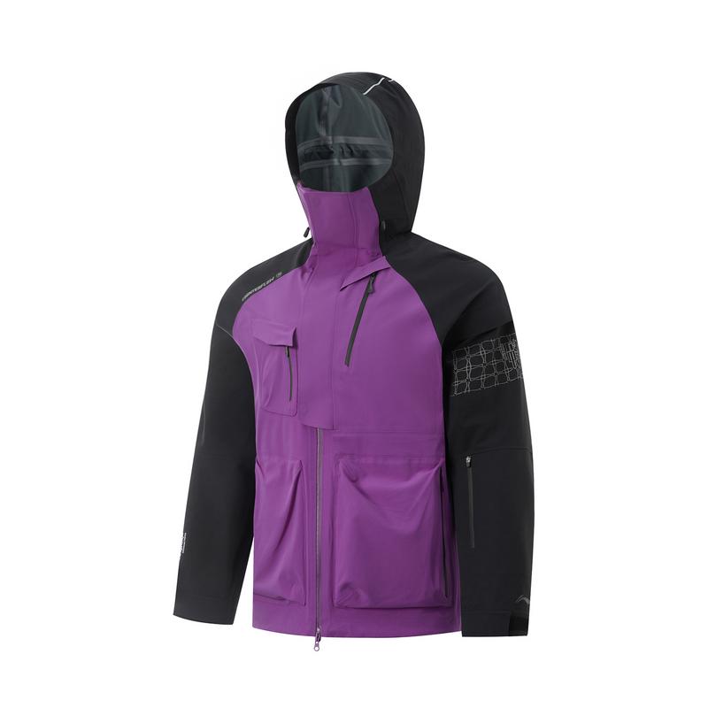 Li Ning Breath Pro Spliced Letter Zipper Hooded Comfortable Breathable Long Sleeve Waterproof Windproof Jacket Unisex Jacket Space-Purple AEMU045-3