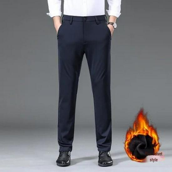 

Мужские облегающие брюки из эластичного шелка Mulberry — повседневные деловые брюки без глажки, на бархатной подкладке, для осени и зимы 34 темно-синий