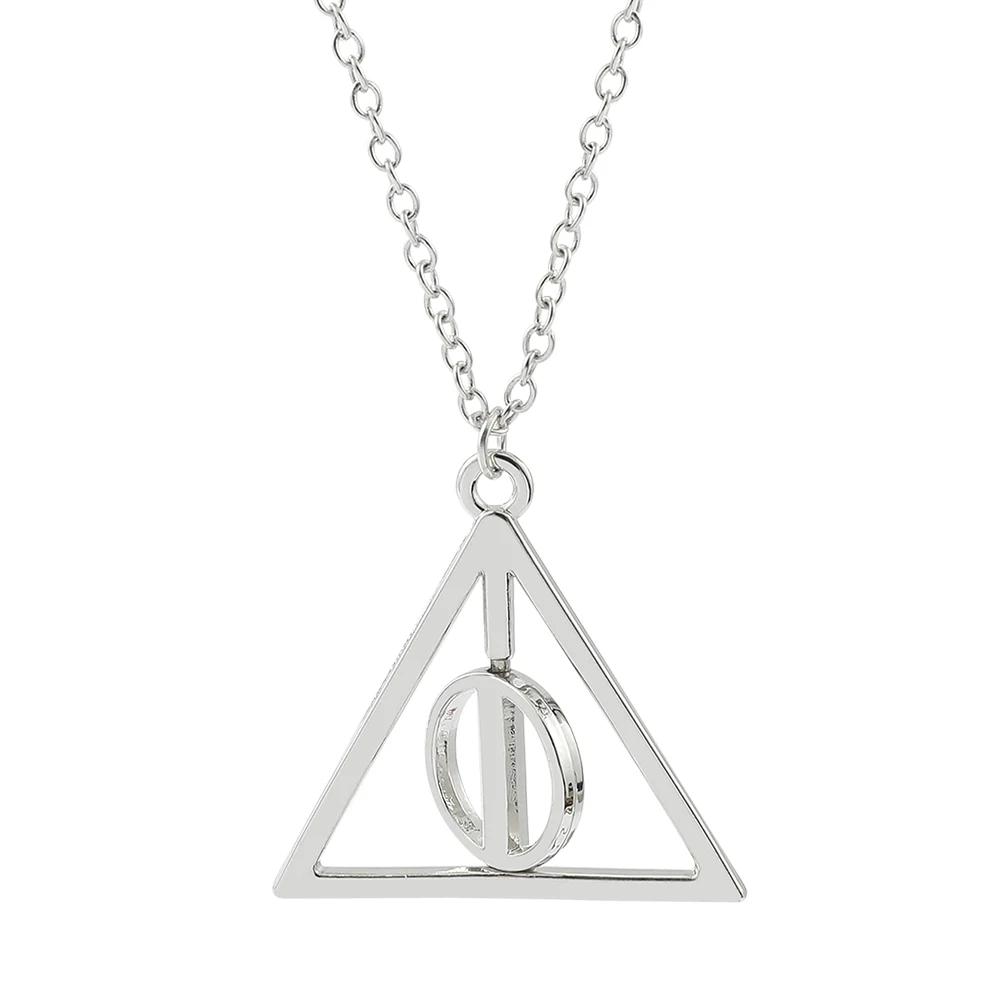 

Silver Color Deathly Hallows Triangle Rotatable Pendant Necklace Character Movie Fashion Jewelry Necklace 50cm