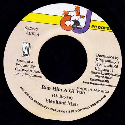 7inch Record ELEPHANT MAN - Bun Him A Gi Yuh NONE CJ Records 2002 Jamaica Reggae, Ska & Dub Used