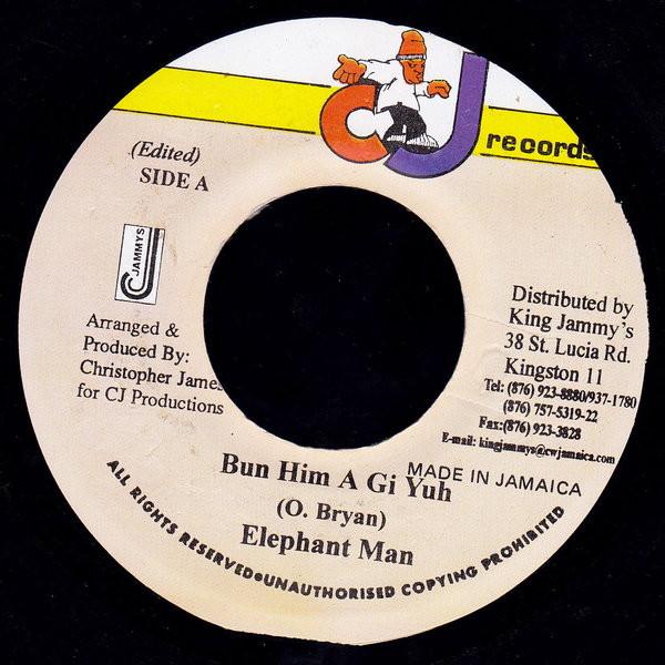 7inch Record ELEPHANT MAN - Bun Him A Gi Yuh NONE CJ Records 2002 Jamaica Reggae, Ska & Dub Used