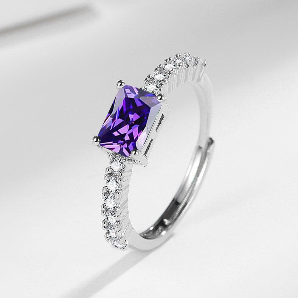 

Small Square White Gold-Plated Ring with Inlaid Colored Gemstones and Zirconia Diamonds Adjustable Open алмаз/фіолетовий