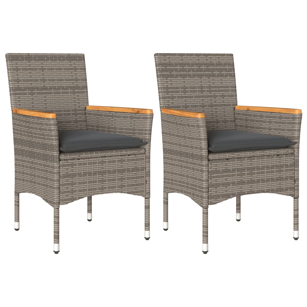 Garden Chairs with Cushions 2 pcs Grey Poly Rattan