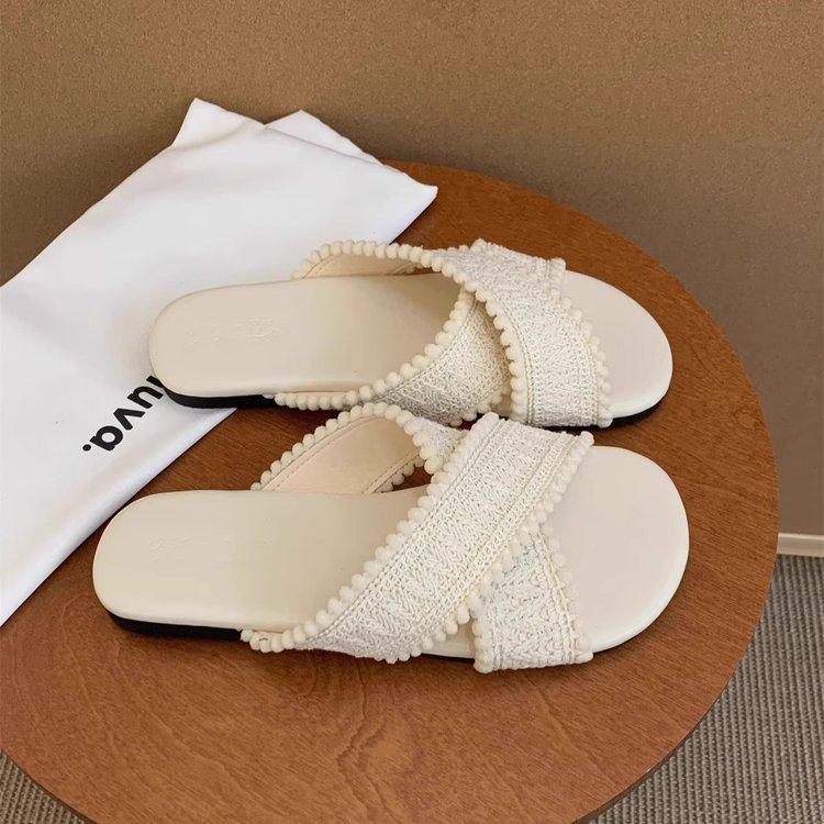 

Bohemian woven slippers female summer wear new skirt fairy sandals seaside vacation soft flat beach shoes 40