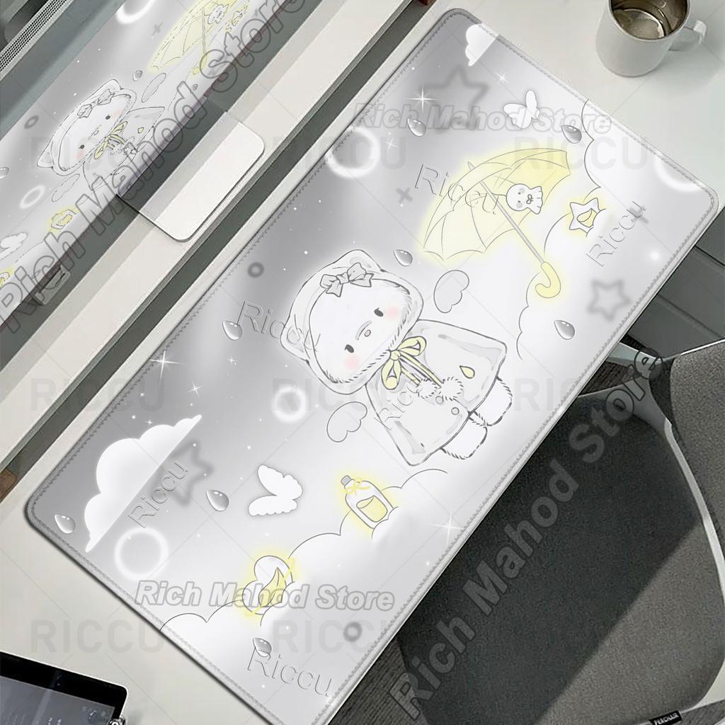 Rosa Kawaii Katze Mauspads Schreibtischteppich Niedliche Mauspads XXL Große Mauspads Genähte Kante Tischdecke Original Spielmatten Hohe Qualität