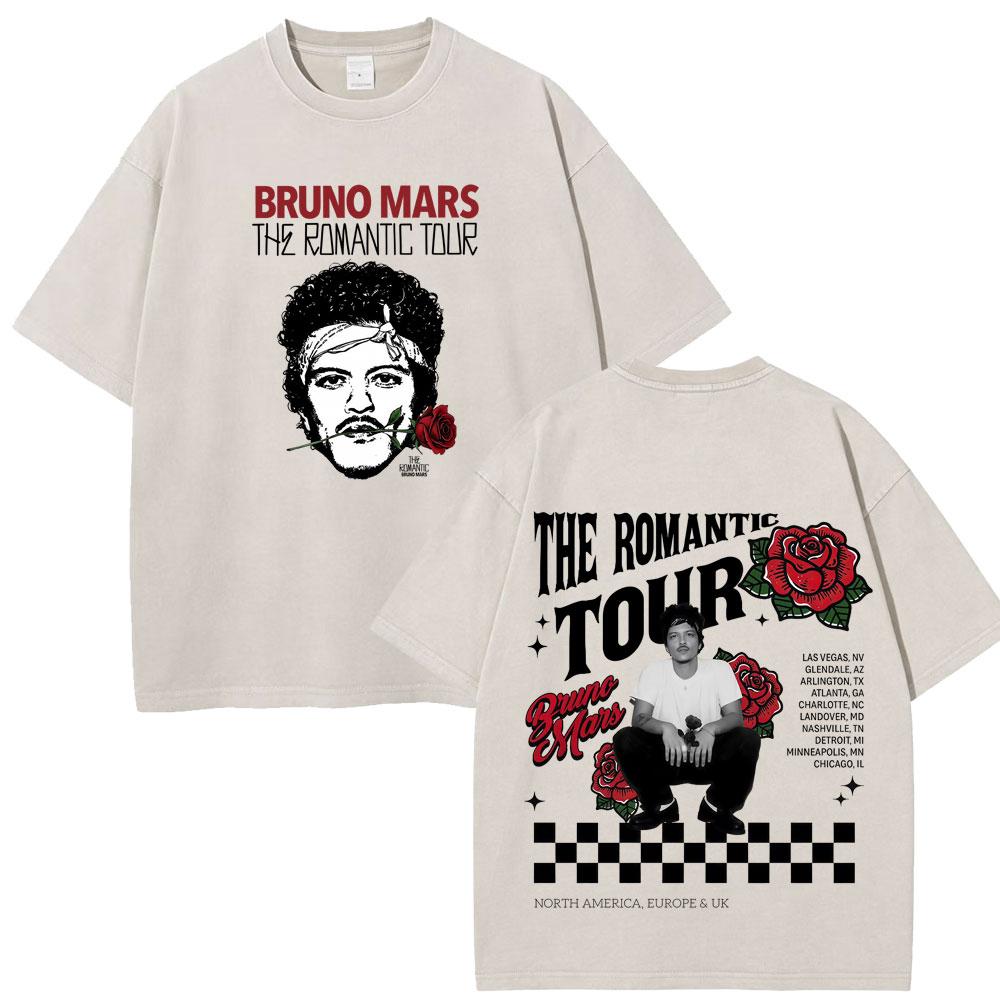 Bruno Mars The RoUnisextic Tour Print Vintage Washed Tshirt Unisex Women Fashion ONeck Cotton Loose Casual Gothic Punk Tshirts