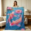 All Season Flannel Blanket with Koi Fish and for Lotus Flower Print Soft Warm Throw Blanket for Couch Sofa Bed Office Living Room