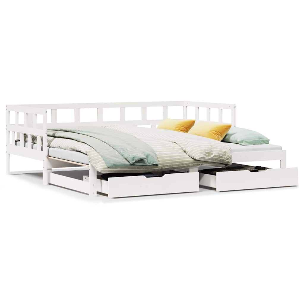 2 In 1 Pull Out Daybed with Drawers Without Mattress White 90x190 Cm