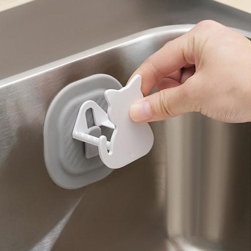 Kitchen Sponge Holder, 2PCS Cute Cat Shape Sponge Holder - Sink Addy with Quick Drying Rack for Kitchen & Bathroom Storage