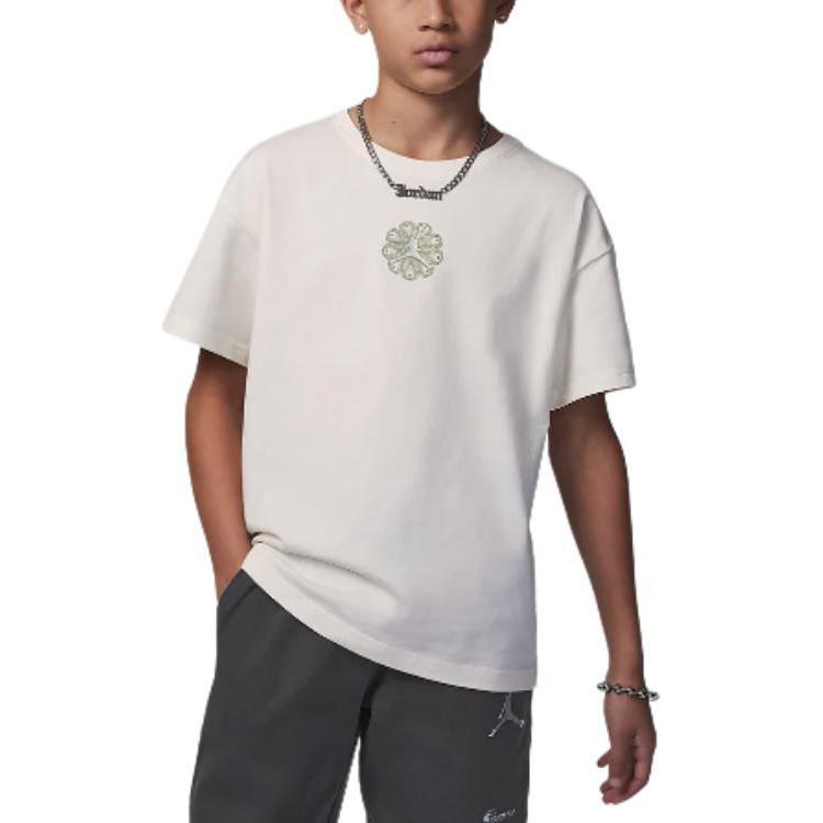 Jordan Harmony Logo Printed Round Neck Casual Short Sleeve T-Shirt Kids Tops Sail-White HJ8055-133