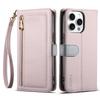 ESEBLE E11 For iPhone 16 Pro Case Zipper Pocket Litchi Texture Leather Phone Cover with Mirror and Wrist Strap
