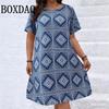 Vestito da Festa Geometrico Etnico Vintage Taglie Forti Donna Casual Scollo O Manica Corta Mini Abiti Per Donna Estate Larghi
