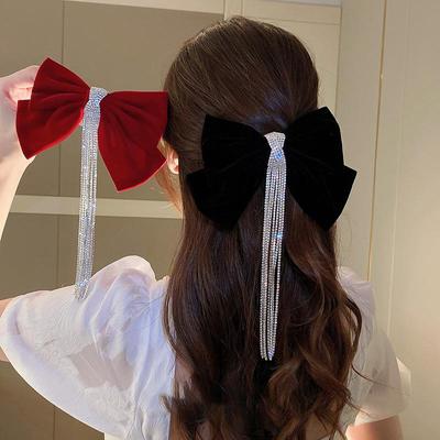 Lady Elegant Bow Velvet Hairpin Girl Rhinestone Tassel Hair Clip Headdress Fashion Hair Accessories