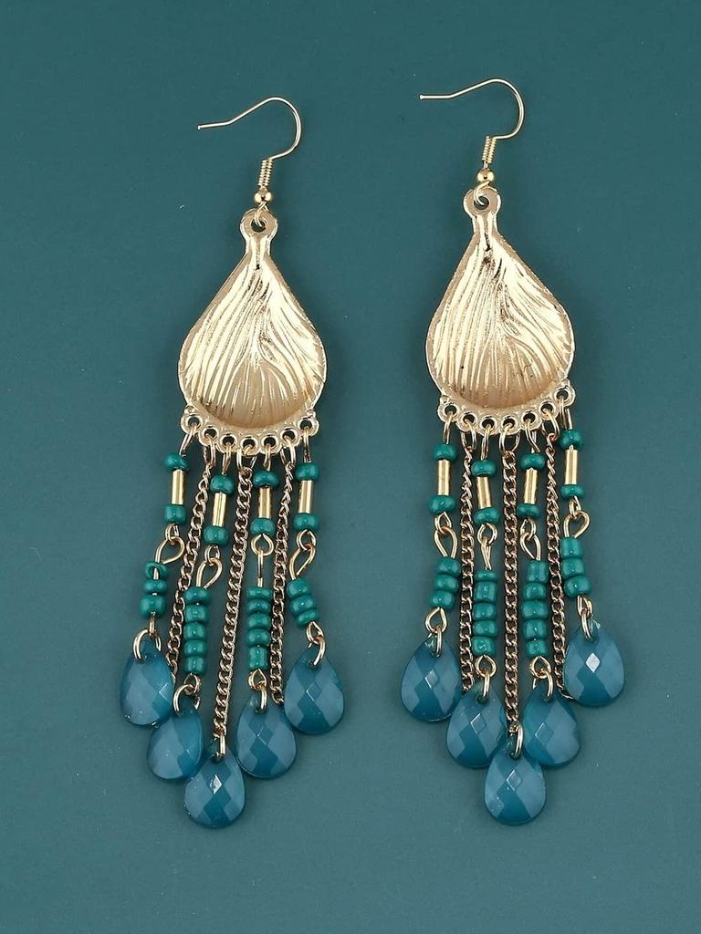 Earrings for Women and Girls Fashion Dangler Earrings | Gold Plated Long Beaded Tassel Earrings Bohemia Dangler Earrings