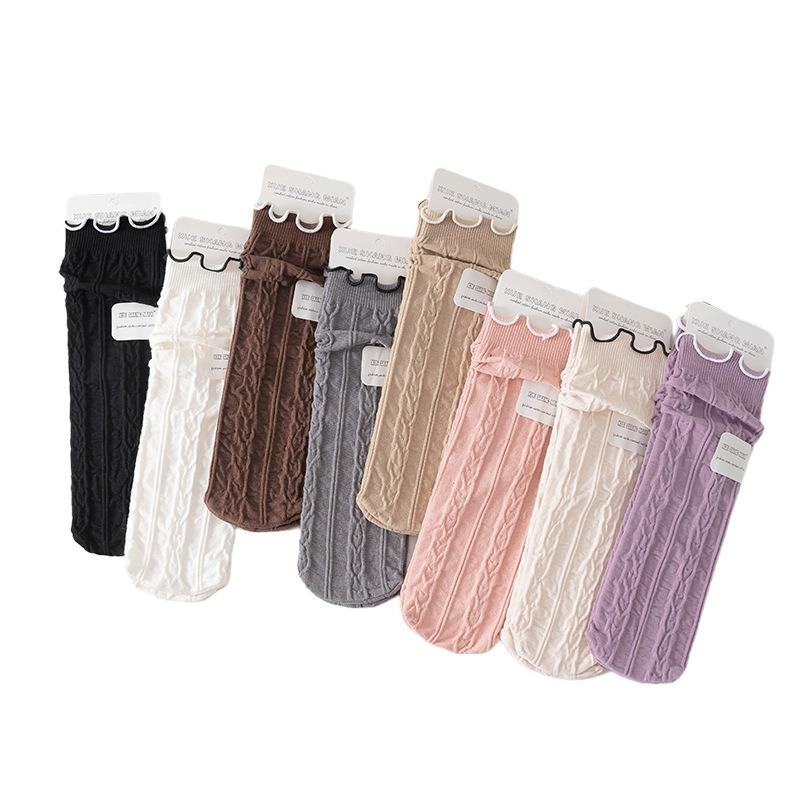 Damen Frühling und Herbst Einfarbige Spitze Ohrenrand In-The-Tube Socken