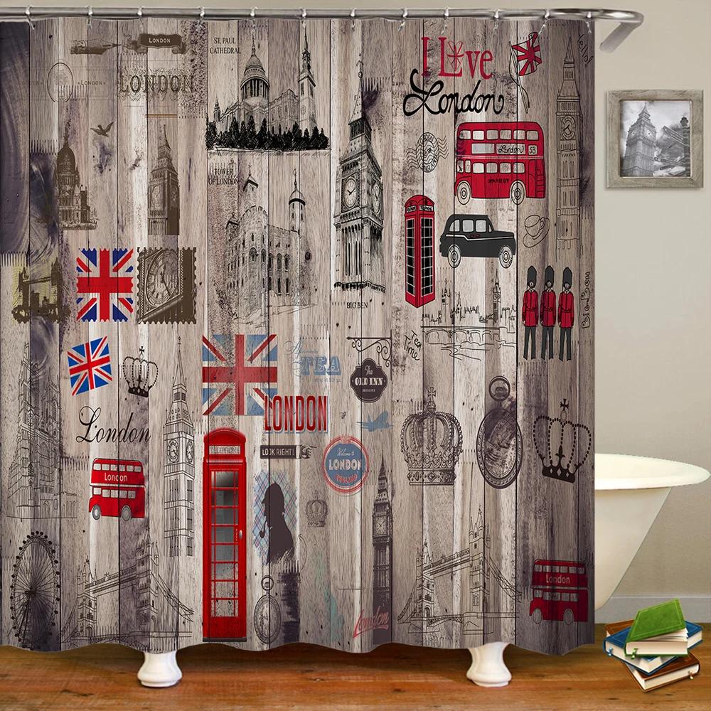 Custom Old Wood Shower Curtain Waterproof Bathroom Polyester Fabric Retro British style Bath Curtains Decor With Hook