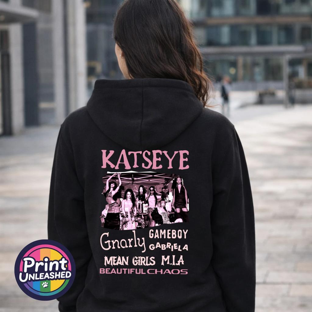 KPOP Grafik Hoodie Katseye Beautiful Chaos Pullover Schwer Schwarz Erwachsener Teenager