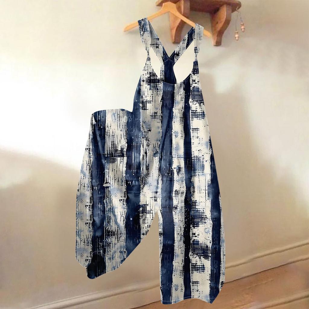Damen Sommer Overalls Blumendruck Vintage Jumpsuit (Nicht verstellbare Träger)