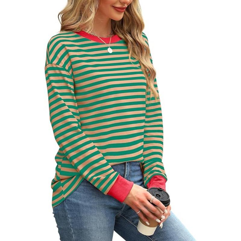 GMXIA Mode Femme Décontracté Loisirs Automne Hiver Imprimé Rayures Manches Longues Col O Blouses & Chemises