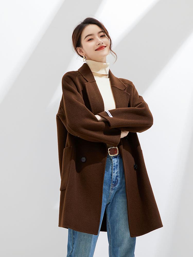 2025 Autumn/Winter Women's Double-Sided Cashmere Coat, Mid-Length, Suit Collar, Loose-Fit, 100% Pure Wool.