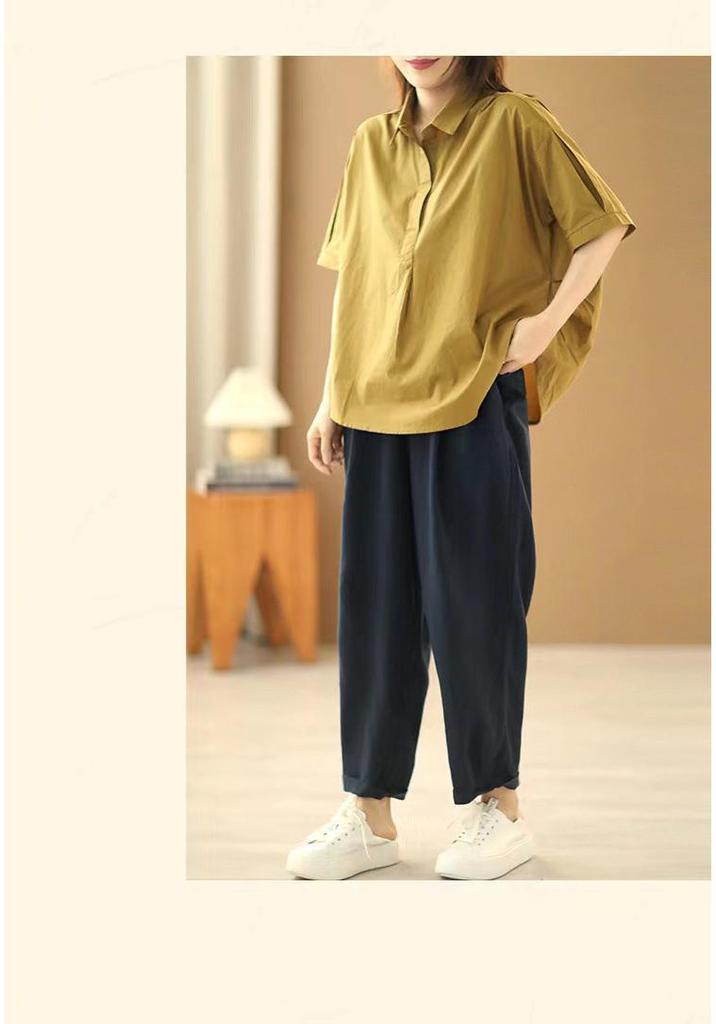 2026 Summer Retro Plus Size Loose Short Sleeve Casual Women's Shirt