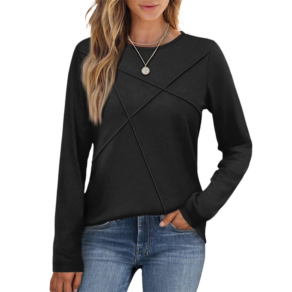 Fashionable Women's Long-sleeved Round Neck Casual Pleated Loose Top