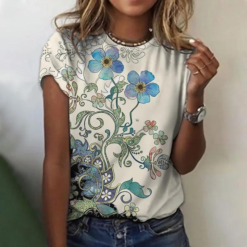 

Летний топ с круглым вырезом, 3D-принтом в стиле ретро с узором бабочки, стрекозы и цветов, модная повседневная женская футболка с коротким рукавом XXXXL
