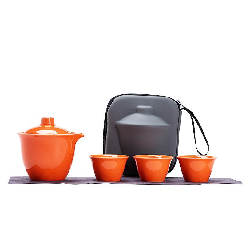 Light luxury travel tea set wholesale creative one pot three cups high-end boutique outdoor express cup portable bag gifts