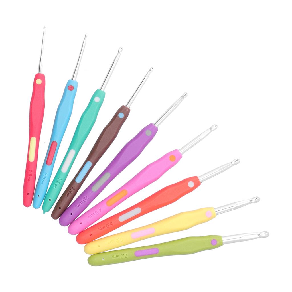 9Pcs Crochet Hooks TPR Ergonomic Soft Handle Easy Identification Wide Application Crochet Needle