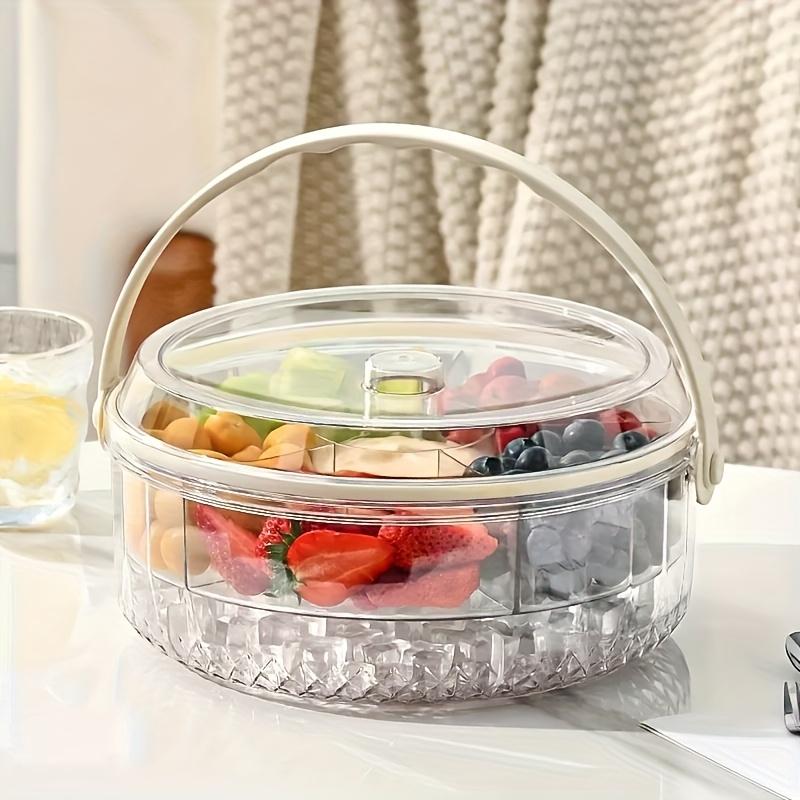 Kunststoff Kühlschrank Drehbar Obstschale Mehrzweck Drehbar Geteilte Servierschale Große Kapazität Transparente Snack Aufbewahrungsbox